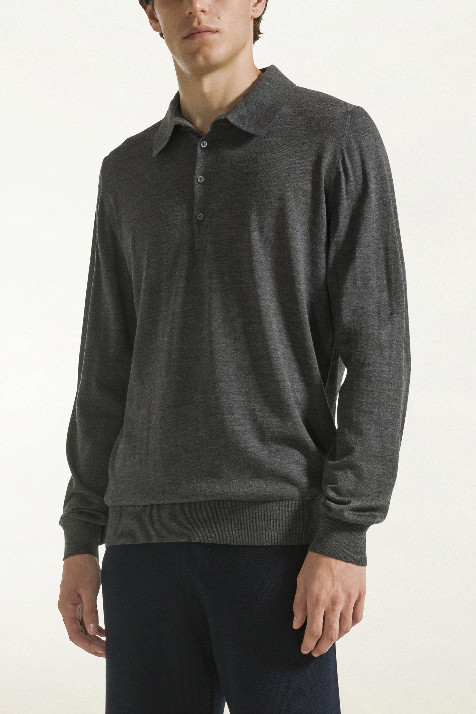 Lightweight merino wool polo shirt in anthracite color | PIACENZA 1733