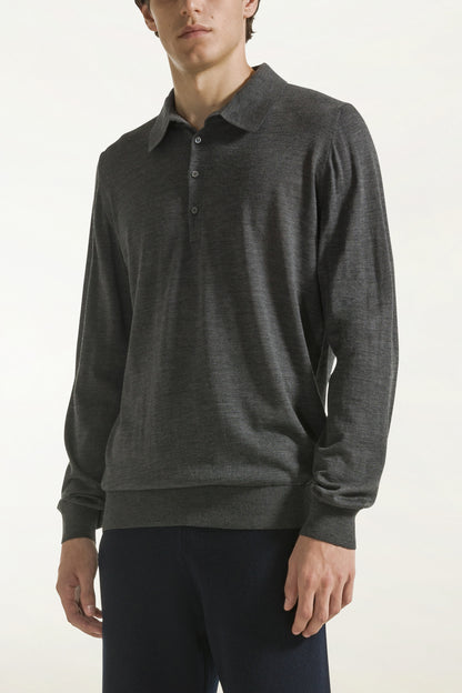 Lightweight merino wool polo shirt in anthracite color | PIACENZA 1733
