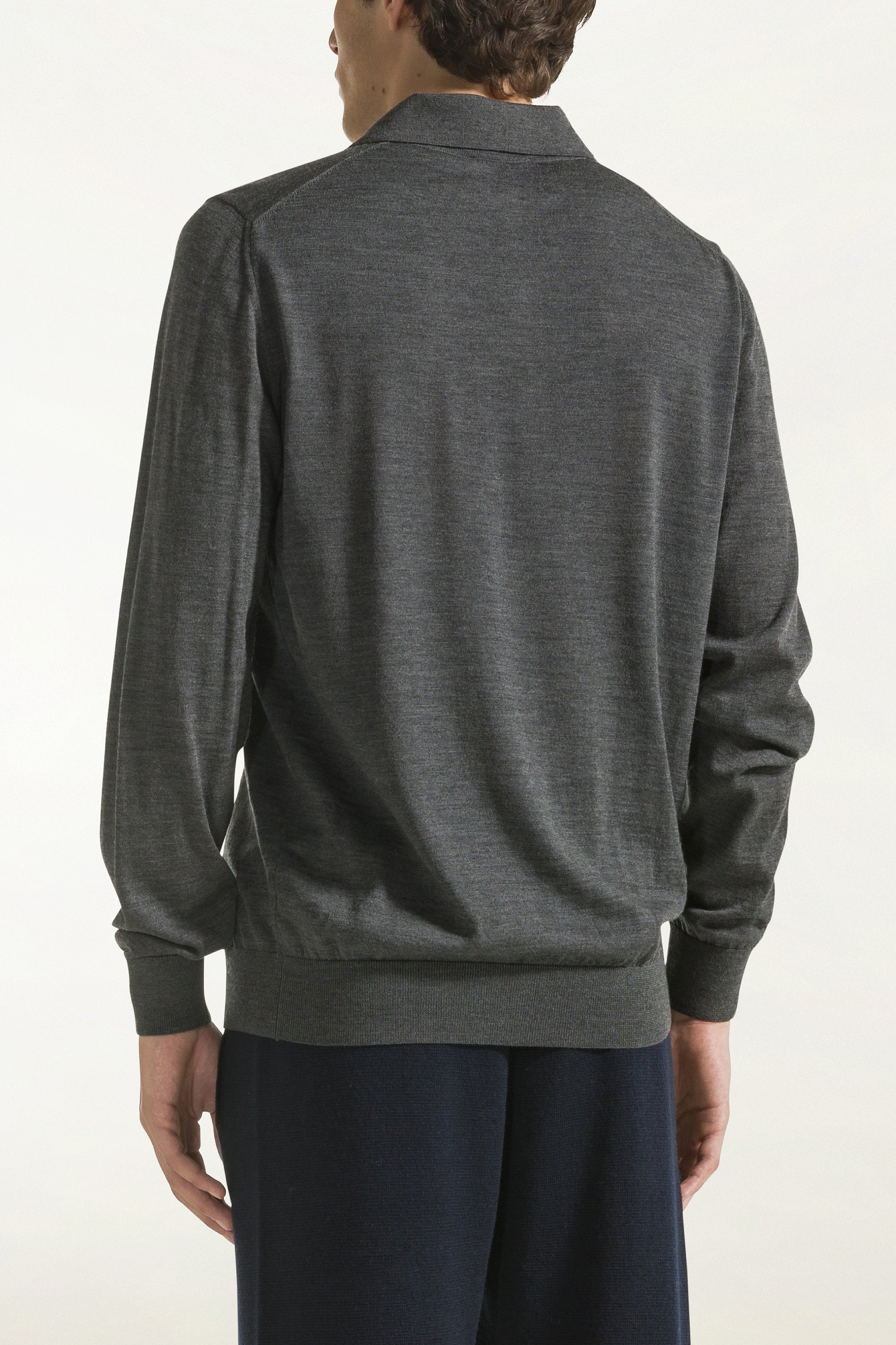 Lightweight merino wool polo shirt in anthracite color | PIACENZA 1733