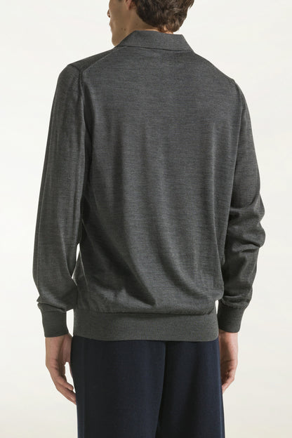 Lightweight merino wool polo shirt in anthracite color | PIACENZA 1733