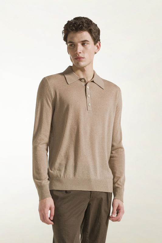Polo in seta e cotone colore sabbia
