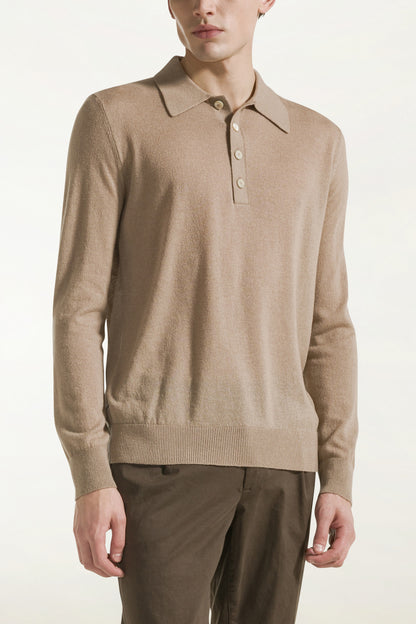 Sand silk and cashmere polo shirt | PIACENZA 1733