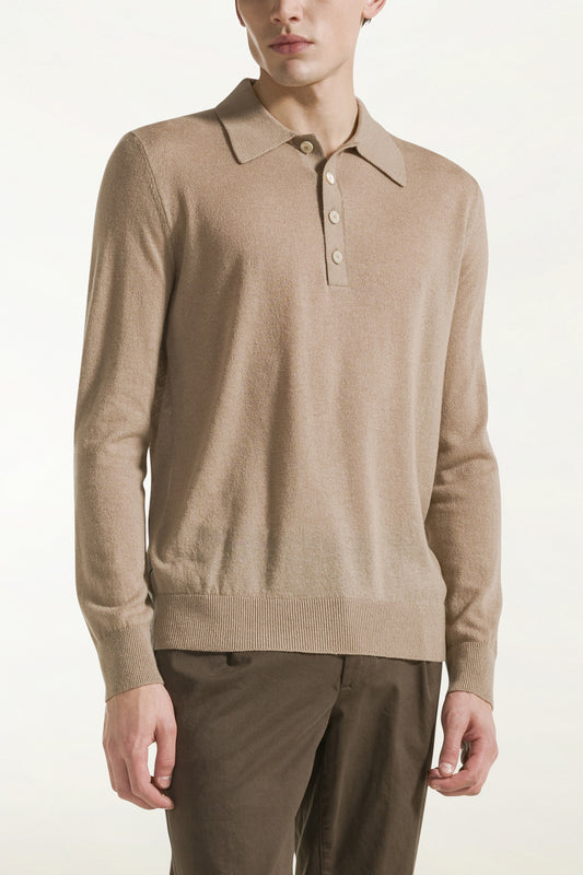 Sand silk and cashmere polo shirt - Men's Polo Shirts | PIACENZA 1733