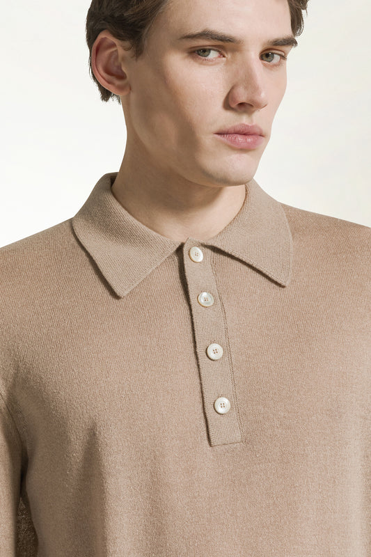 Sand silk and cashmere polo shirt - Men's Polo Shirts | PIACENZA 1733