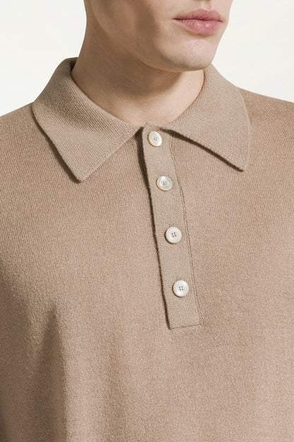 Sand silk and cashmere polo shirt | PIACENZA 1733