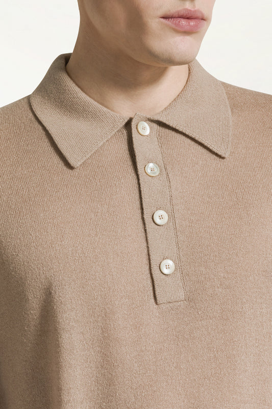 Sand silk and cashmere polo shirt - Men's Polo Shirts | PIACENZA 1733