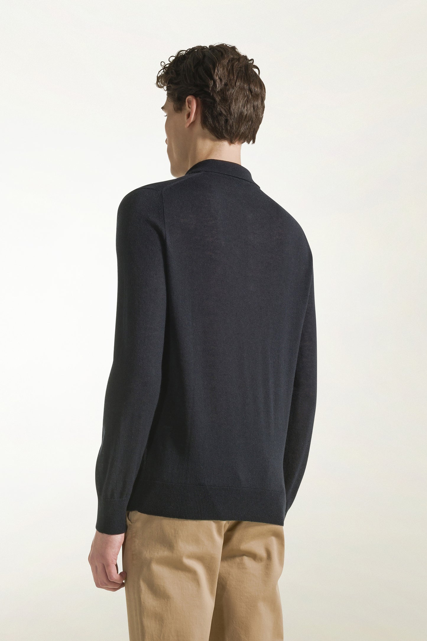 Polo in seta e cotone colore blu scuro