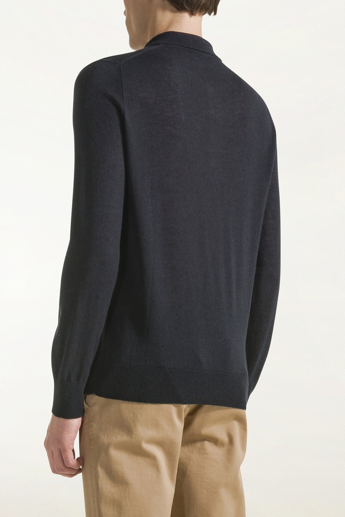 Dark blue silk and cashmere polo shirt