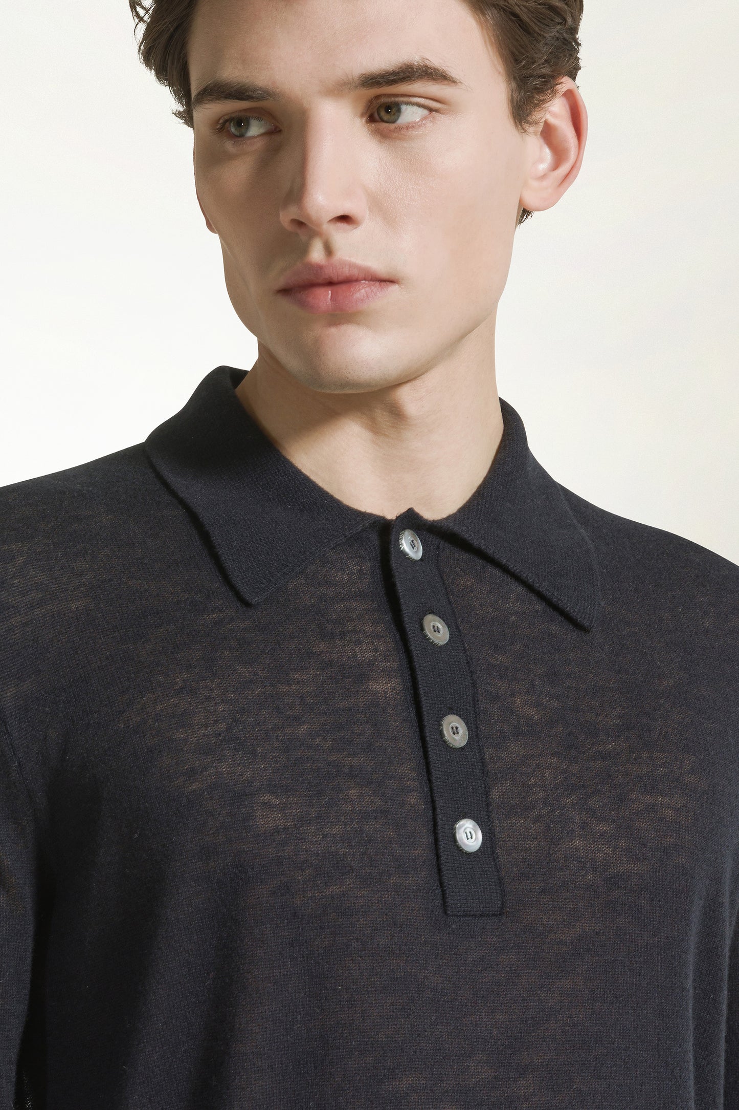 Polo in seta e cotone colore blu scuro