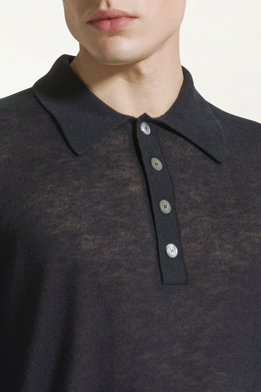 Dark blue silk and cashmere polo shirt - Men's Polo Shirts | PIACENZA 1733