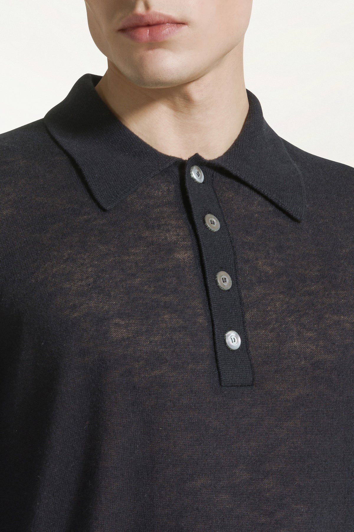 Dark blue silk and cashmere polo shirt