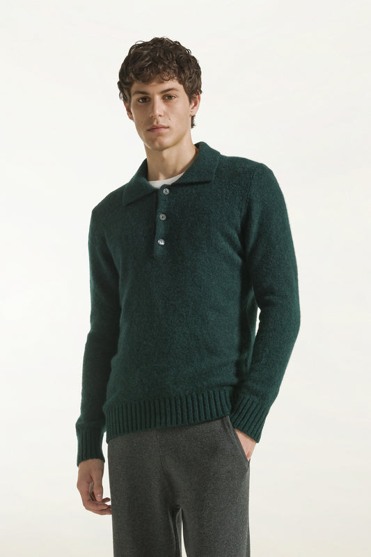 Dark green cashmere and silk polo shirt - Men's Polo Shirts | PIACENZA 1733