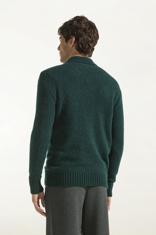 Dark green cashmere and silk polo shirt - Men's Polo Shirts | PIACENZA 1733