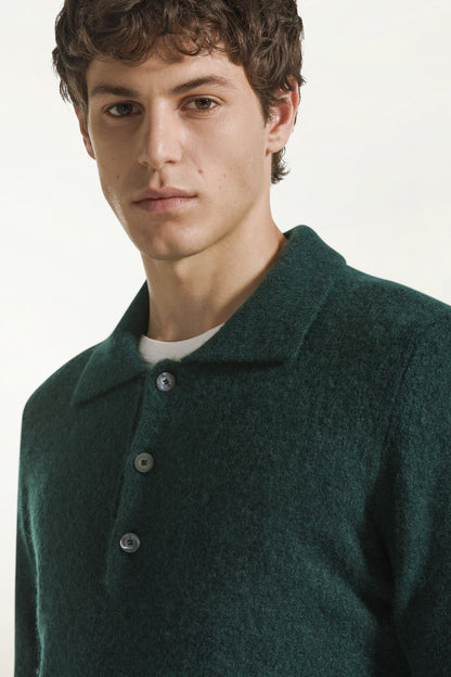 Dark green cashmere and silk polo shirt | PIACENZA 1733
