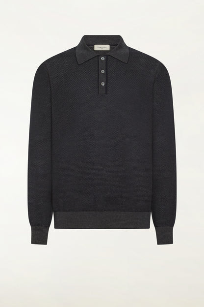 Polo in lana, seta e cashmere color blu | PIACENZA 1733