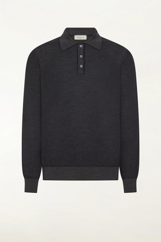 Polo in lana, seta e cashmere color blu - Polo Uomo | PIACENZA 1733