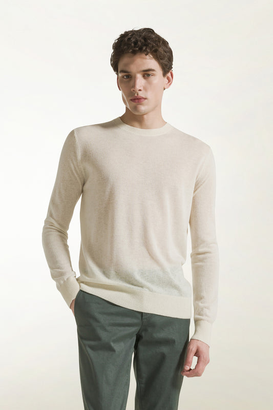 Girocollo in seta e cotone colore latte