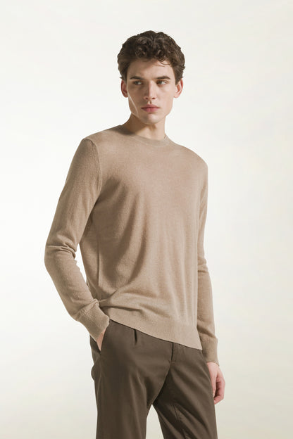 Sand-colored silk and cotton crewneck