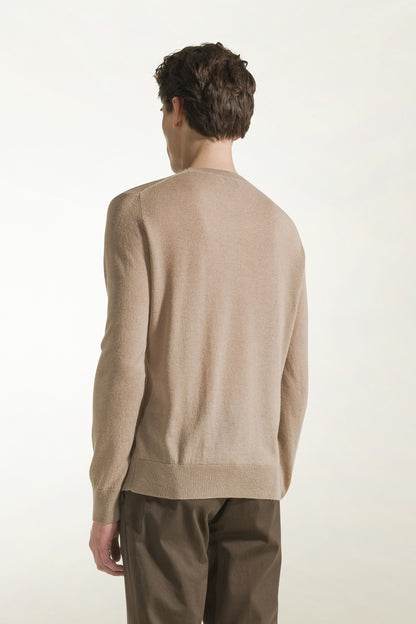 Sand-colored silk and cotton crewneck