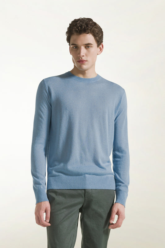 Girocollo in seta e cotone colore celeste
