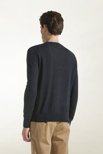 Girocollo in seta e cotone colore blu scuro