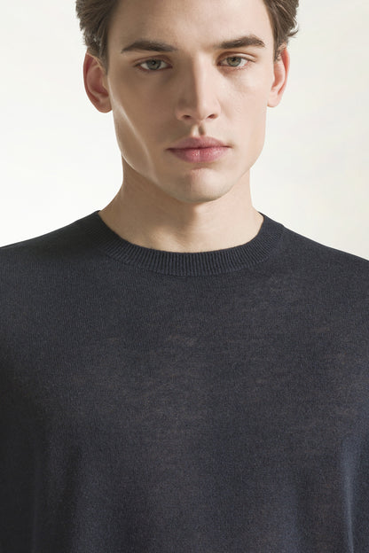 Girocollo in seta e cotone colore blu scuro