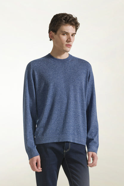 Blue cashmere and linen crewneck
