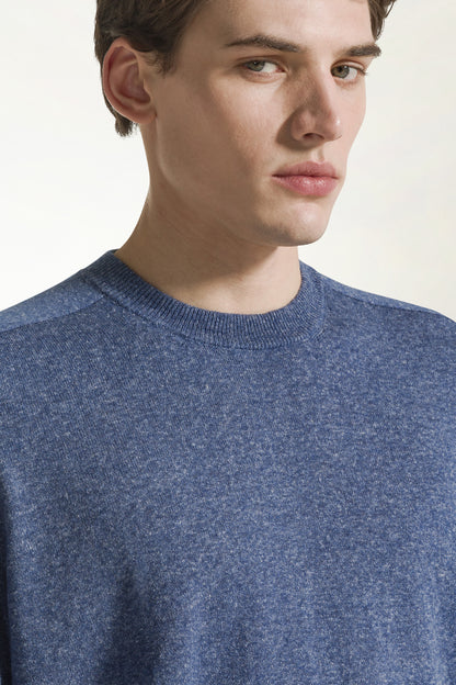 Blue cashmere and linen crewneck