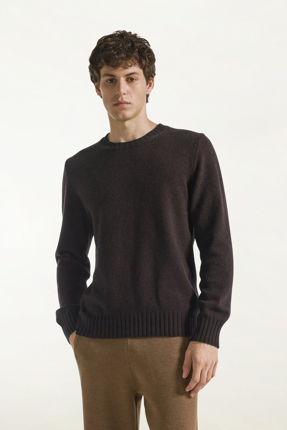 Brown cashmere crew-neck sweater | PIACENZA 1733