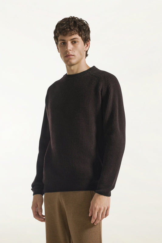 Brown wool and cashmere crew neck - Men's Crewneck | PIACENZA 1733