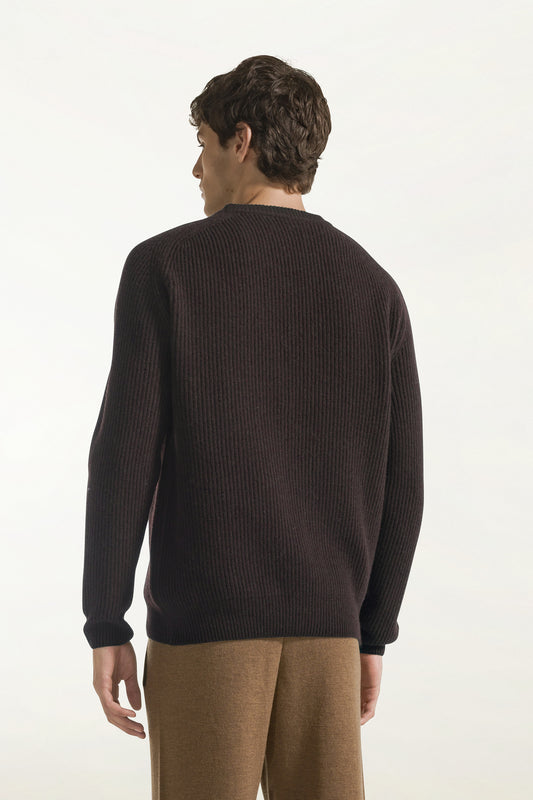 Brown wool and cashmere crew neck - Men's Crewneck | PIACENZA 1733