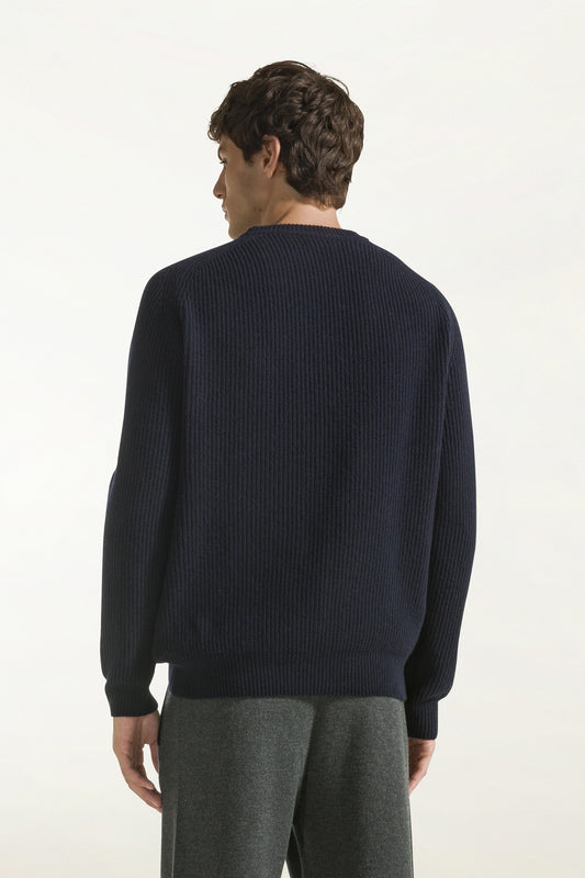 Navy blue wool and cashmere crew neck - Men's Crewneck | PIACENZA 1733