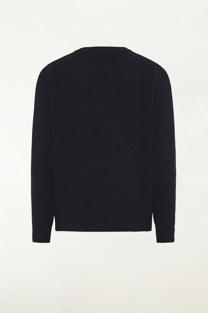 Navy blue wool and cashmere crew neck | PIACENZA 1733