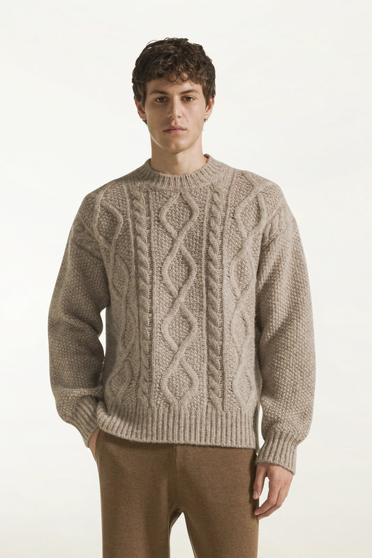 Girocollo in baby alpaca e lana color naturale - Maglieria in baby alpaca e lana | PIACENZA 1733