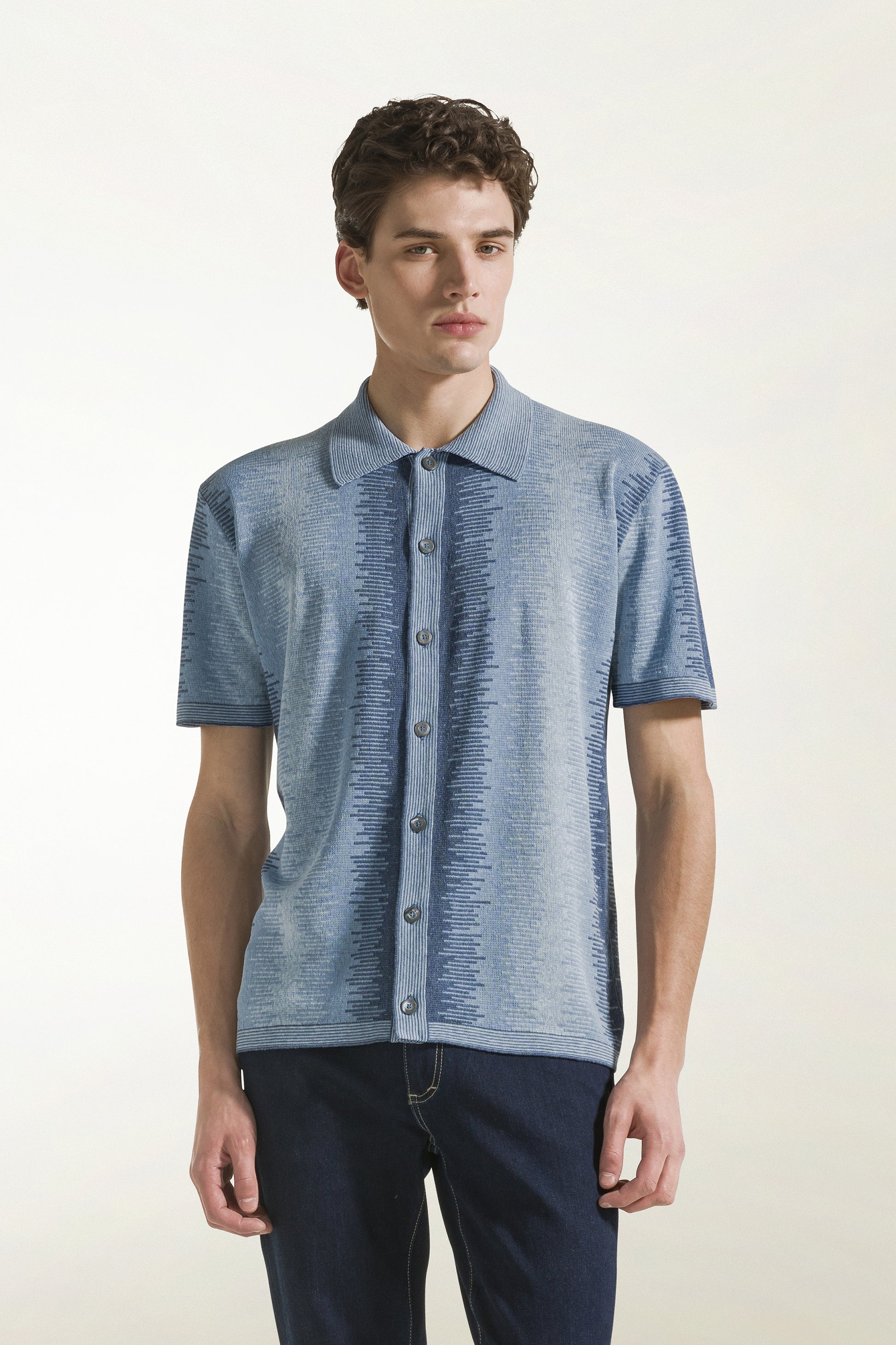 Camicia in seta e lino colore blu | PIACENZA 1733