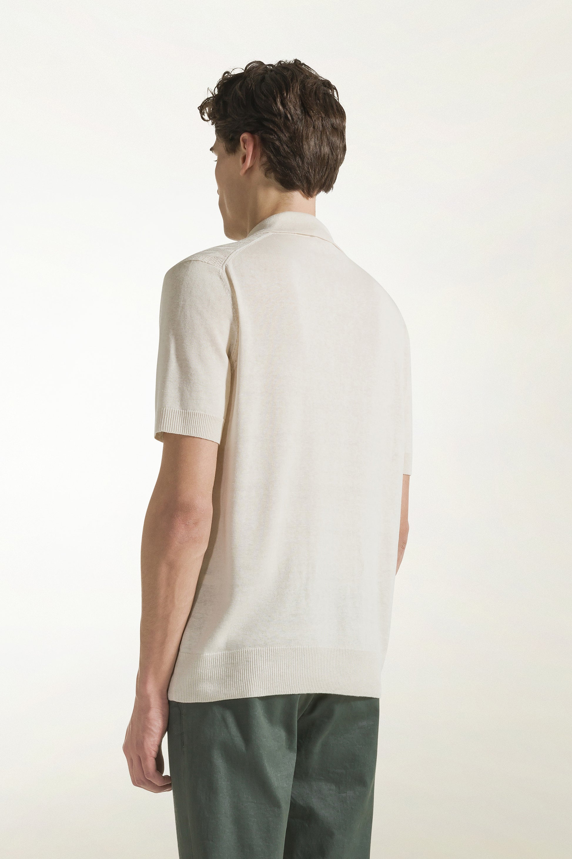 Cream-colored silk and linen polo shirt | PIACENZA 1733