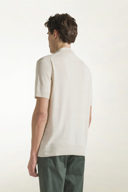 Cream-colored silk and linen polo shirt | PIACENZA 1733