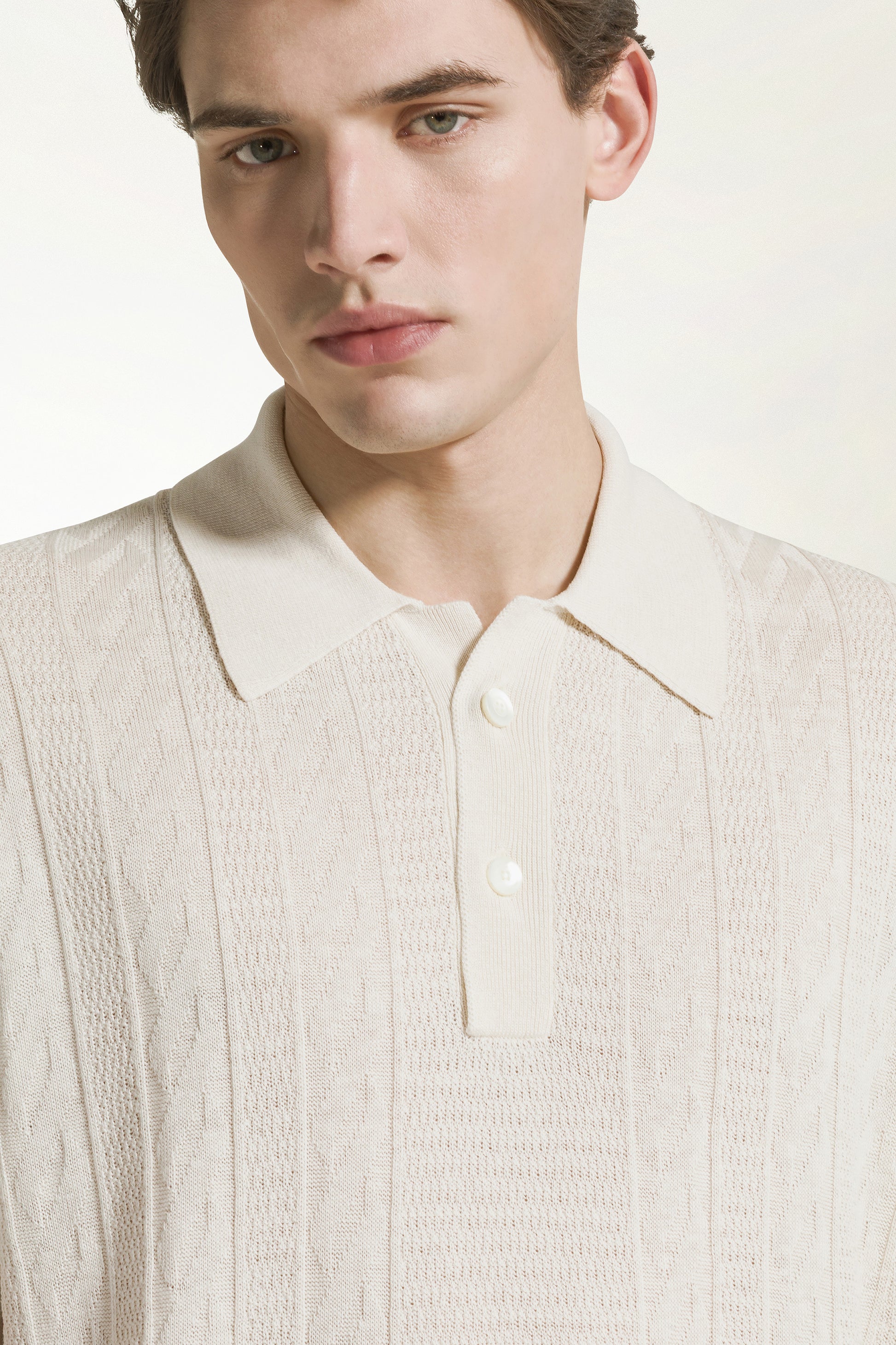 Cream-colored silk and linen polo shirt | PIACENZA 1733