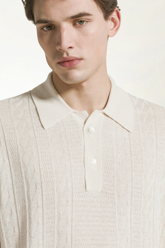 Cream-colored silk and linen polo shirt - Men's Polo Shirts | PIACENZA 1733