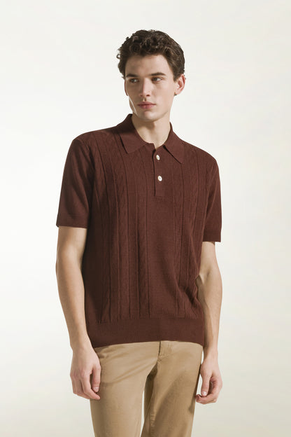 Brown silk and linen polo shirt | PIACENZA 1733