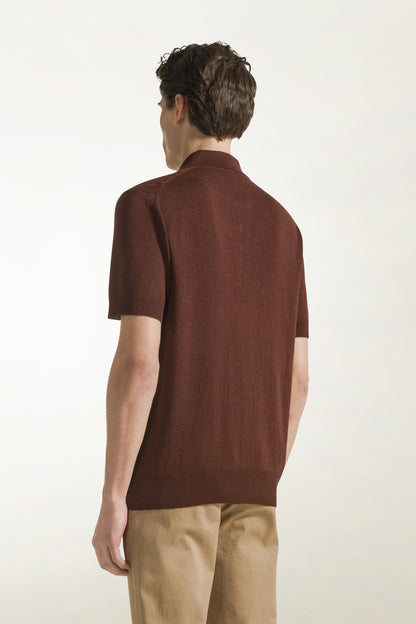 Brown silk and linen polo shirt | PIACENZA 1733