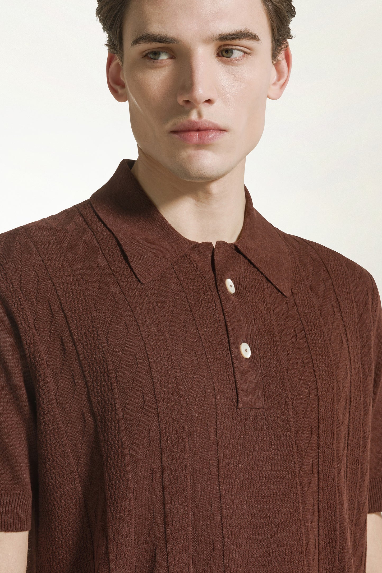 Brown silk and linen polo shirt
