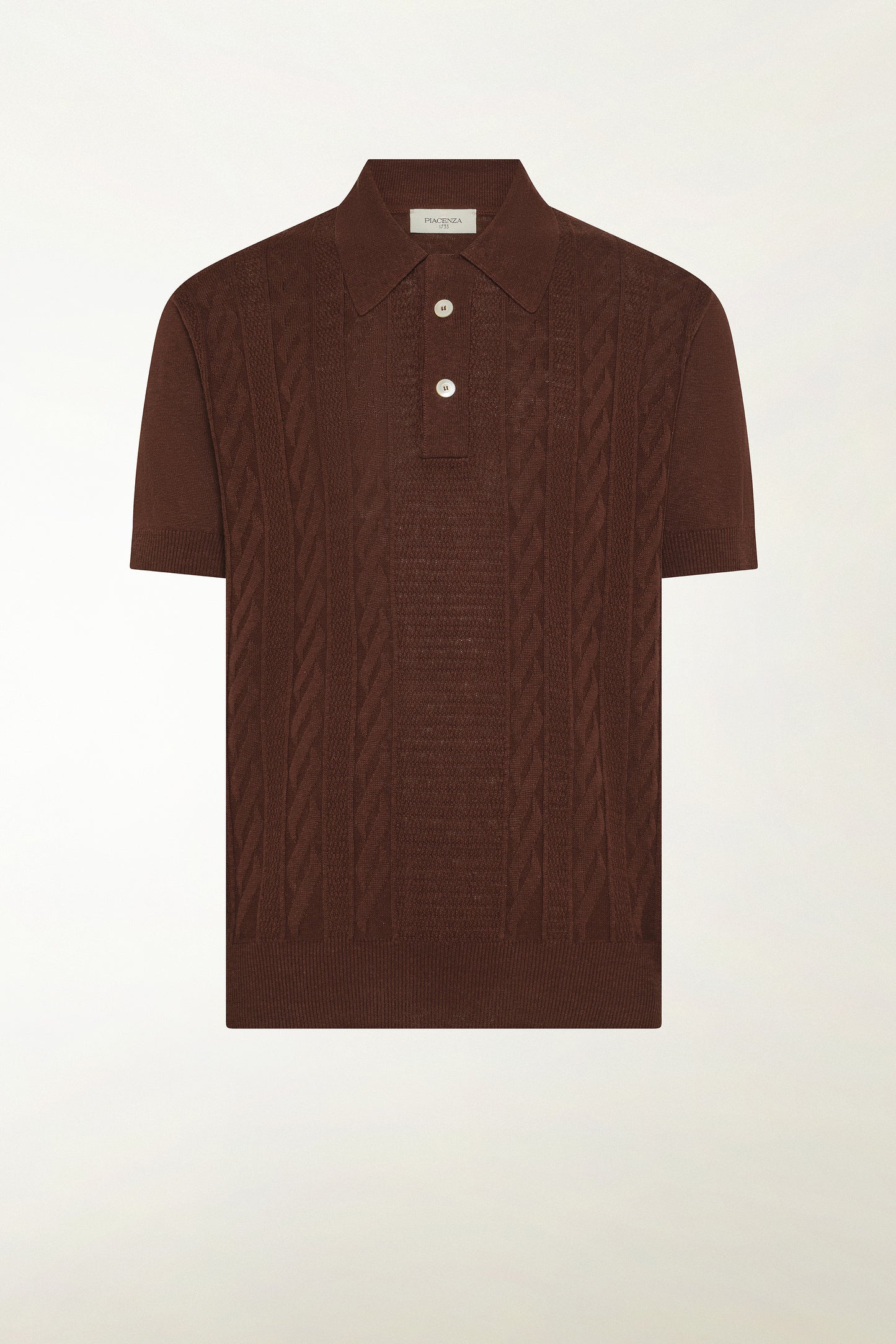 Brown silk and linen polo shirt