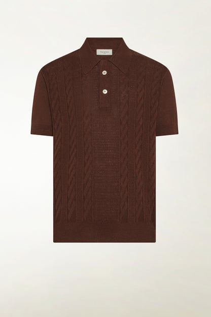 Brown silk and linen polo shirt | PIACENZA 1733