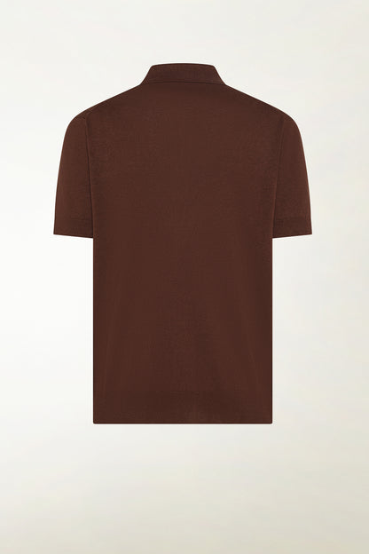 Brown silk and linen polo shirt | PIACENZA 1733