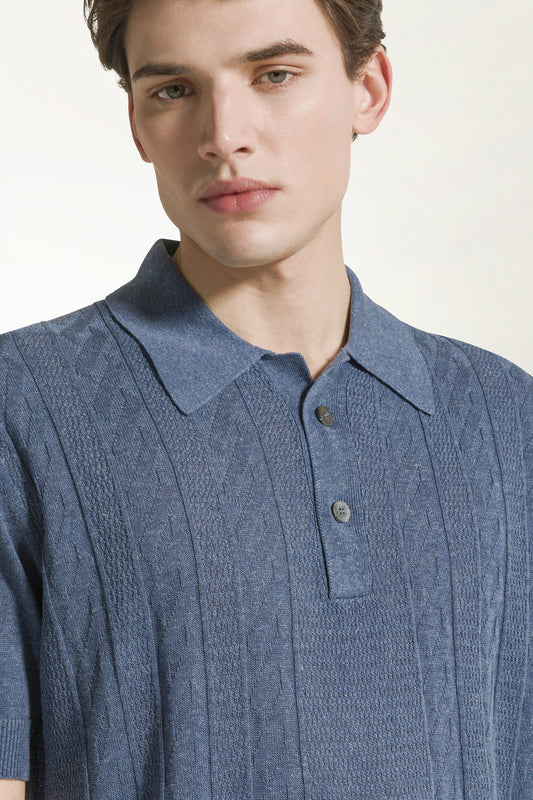 Bluette silk and linen polo shirt - Silk Linen | PIACENZA 1733