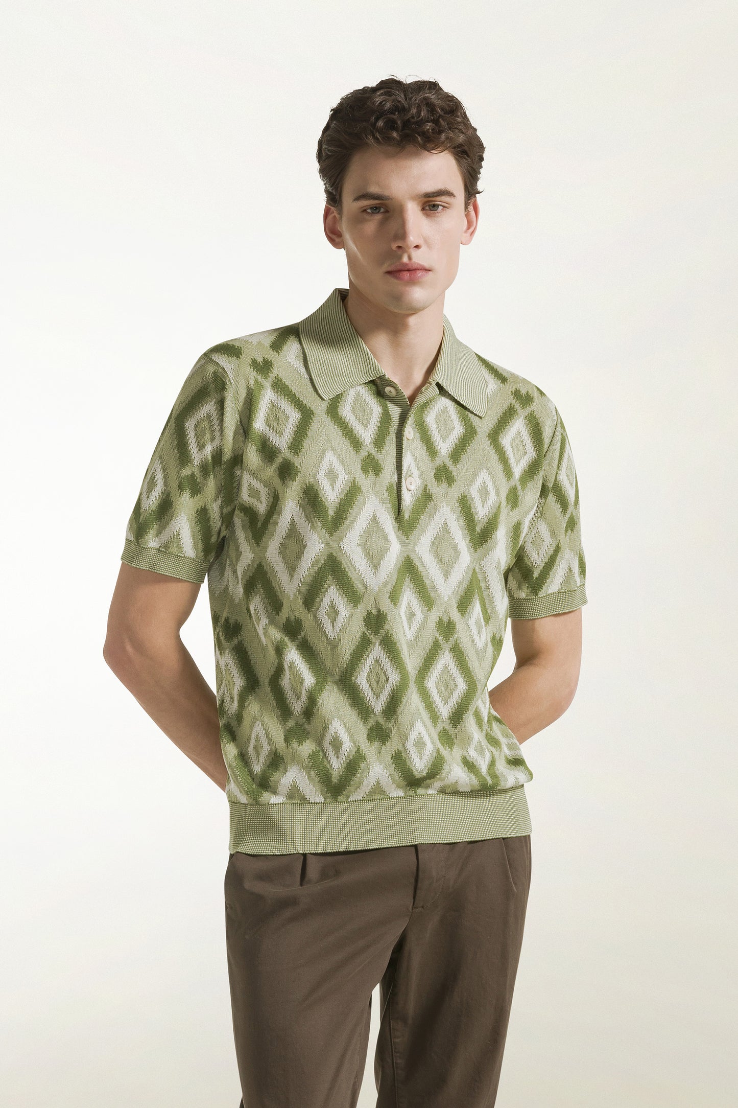 Green silk and cotton polo shirt