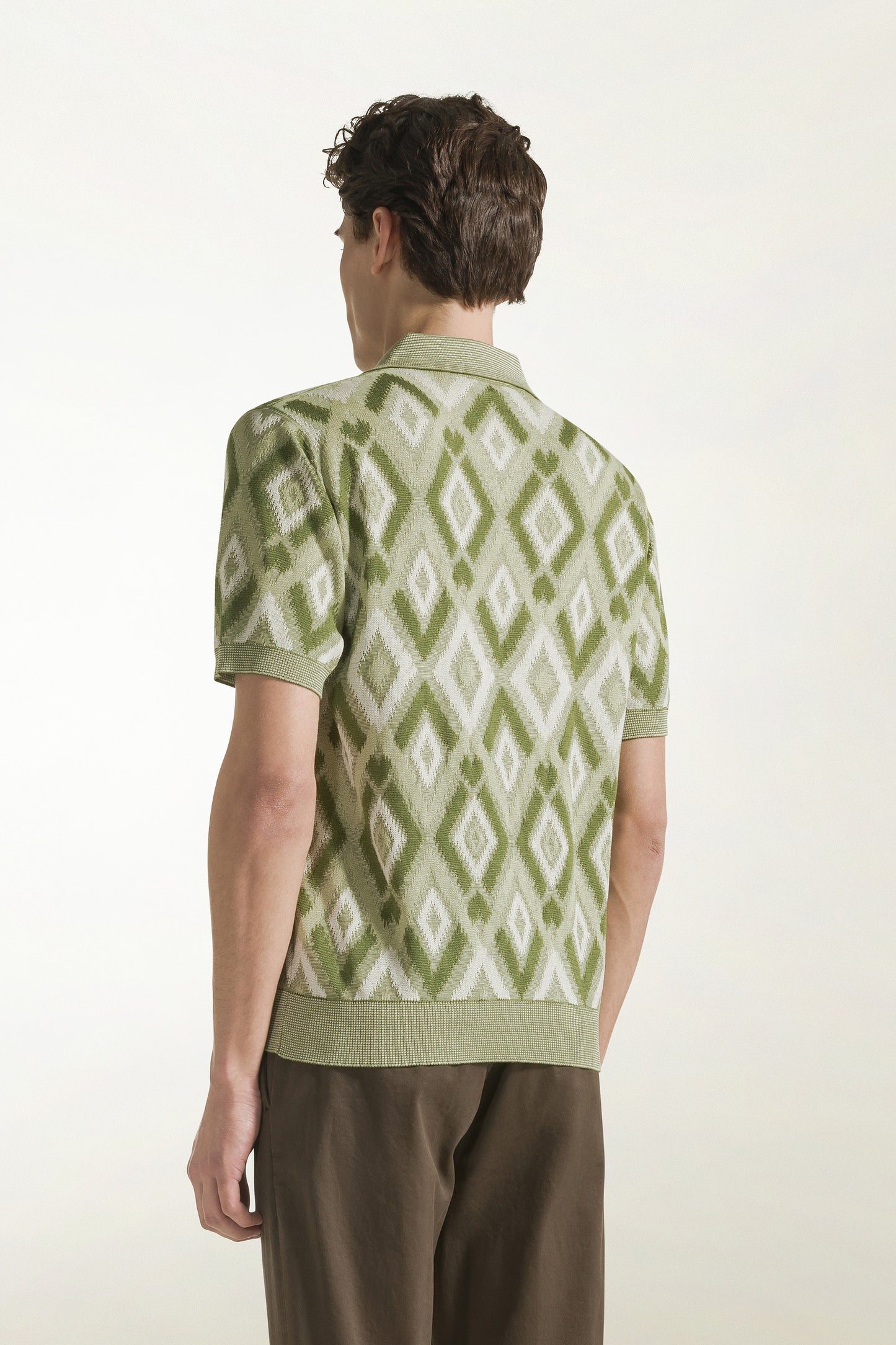 Green silk and cotton polo shirt