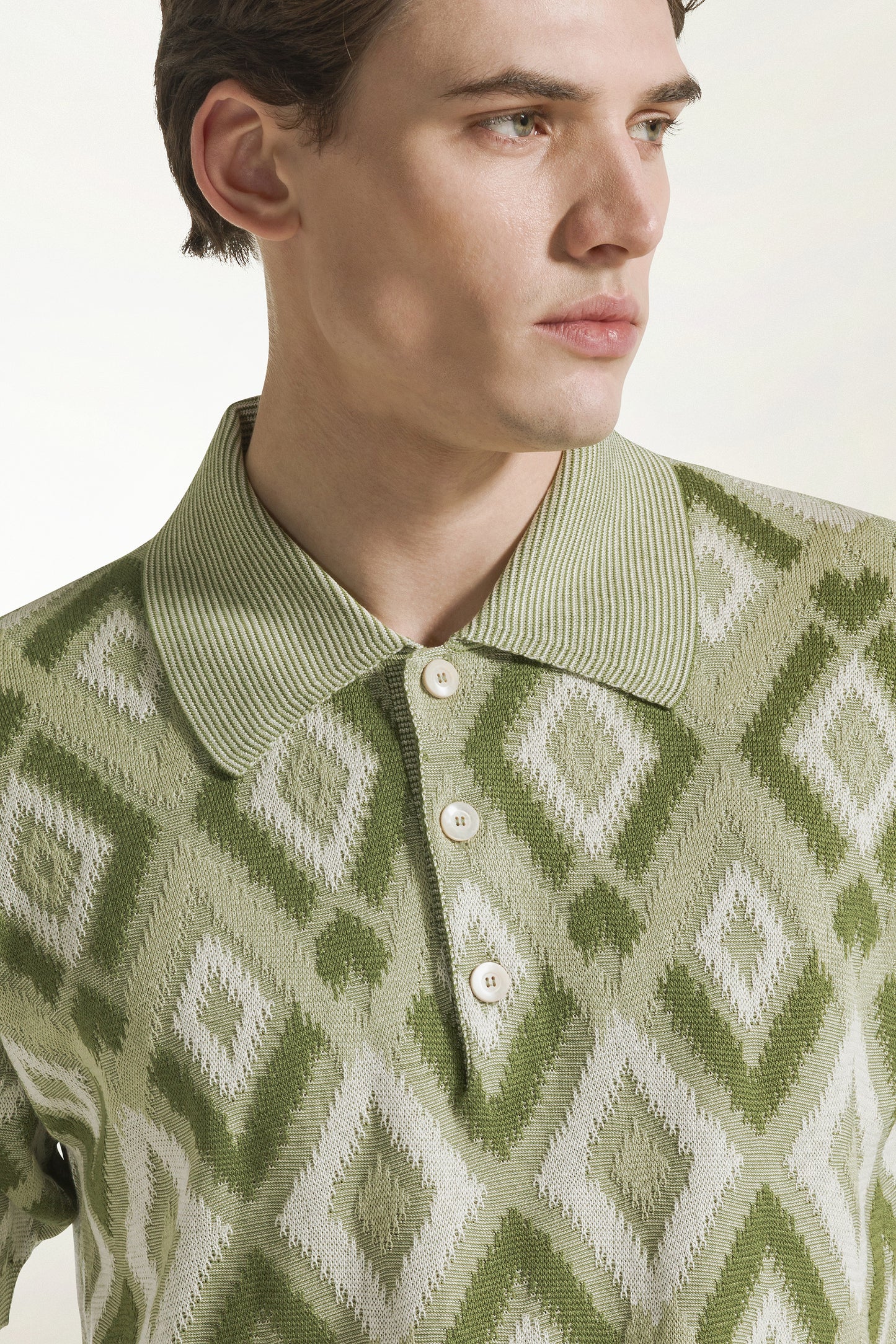 Green silk and cotton polo shirt