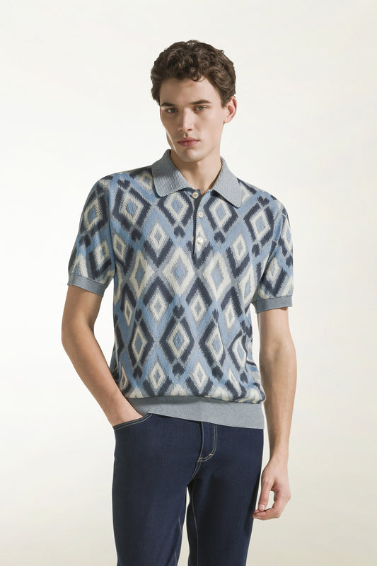 Polo in seta e cotone colore blu - Seta Cotone | PIACENZA 1733
